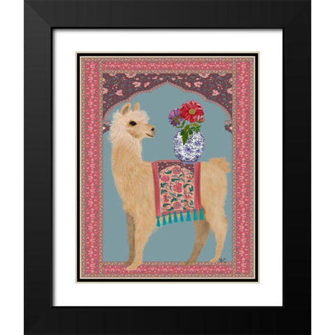 Llama Chinoiserie 3 Black Modern Wood Framed Art Print with Double Matting by Fab Funky