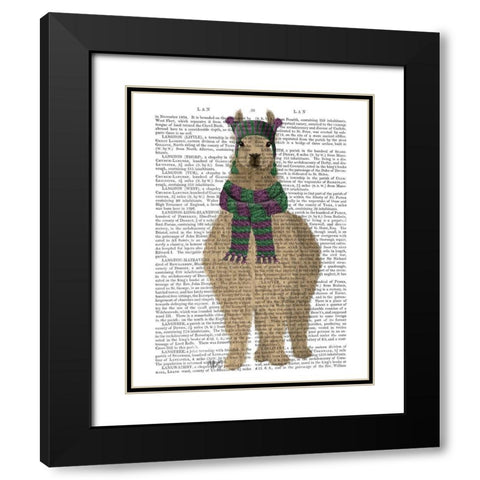 Llama with Purple Scarf, Full Book Print Black Modern Wood Framed Art Print with Double Matting by Fab Funky
