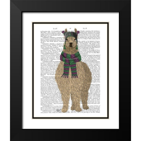 Llama with Purple Scarf, Full Book Print Black Modern Wood Framed Art Print with Double Matting by Fab Funky