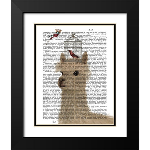 Llama and Birdcage Book Print Black Modern Wood Framed Art Print with Double Matting by Fab Funky