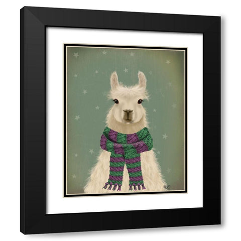 Llama with Purple Scarf, Portrait Black Modern Wood Framed Art Print with Double Matting by Fab Funky
