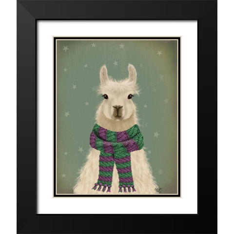 Llama with Purple Scarf, Portrait Black Modern Wood Framed Art Print with Double Matting by Fab Funky
