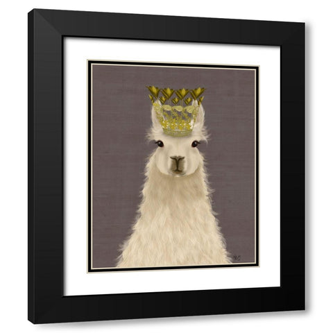 Llama Queen Black Modern Wood Framed Art Print with Double Matting by Fab Funky