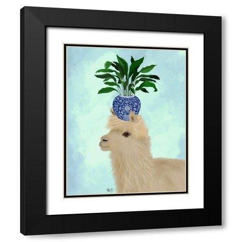 Llama Aspidistra Black Modern Wood Framed Art Print with Double Matting by Fab Funky