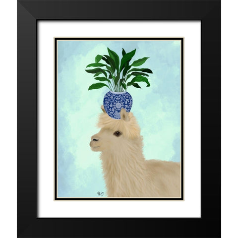 Llama Aspidistra Black Modern Wood Framed Art Print with Double Matting by Fab Funky