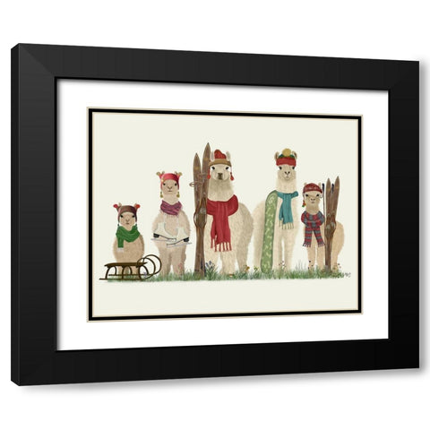 Llama Family Winter Sports Black Modern Wood Framed Art Print with Double Matting by Fab Funky
