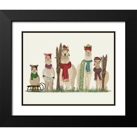 Llama Family Winter Sports Black Modern Wood Framed Art Print with Double Matting by Fab Funky