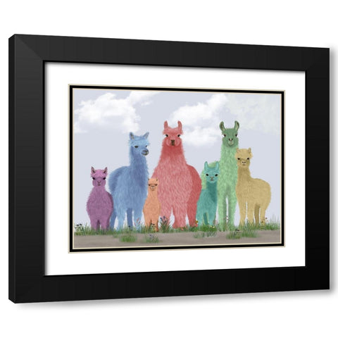 Llama Pastel Family Black Modern Wood Framed Art Print with Double Matting by Fab Funky