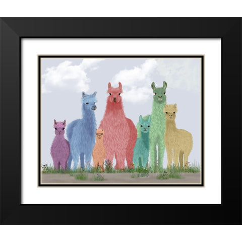 Llama Pastel Family Black Modern Wood Framed Art Print with Double Matting by Fab Funky