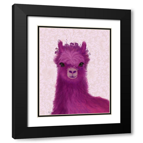 Llama Purple Meadow Flowers Black Modern Wood Framed Art Print with Double Matting by Fab Funky
