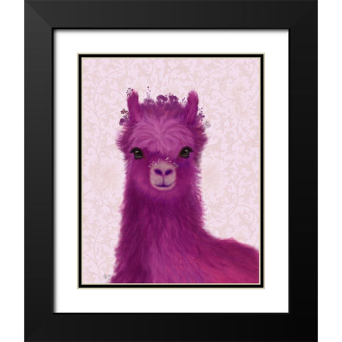Llama Purple Meadow Flowers Black Modern Wood Framed Art Print with Double Matting by Fab Funky