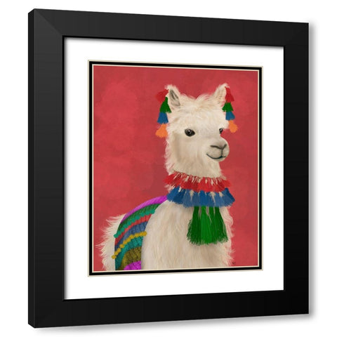 Llama Traditional 1, Portrait Black Modern Wood Framed Art Print with Double Matting by Fab Funky