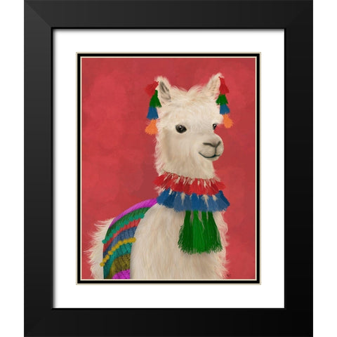 Llama Traditional 1, Portrait Black Modern Wood Framed Art Print with Double Matting by Fab Funky