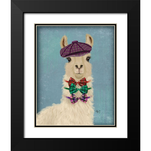 Llama Dapper Black Modern Wood Framed Art Print with Double Matting by Fab Funky