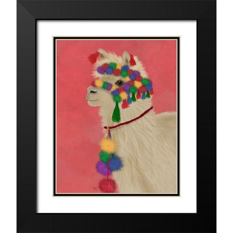Llama Traditional 2, Portrait Black Modern Wood Framed Art Print with Double Matting by Fab Funky