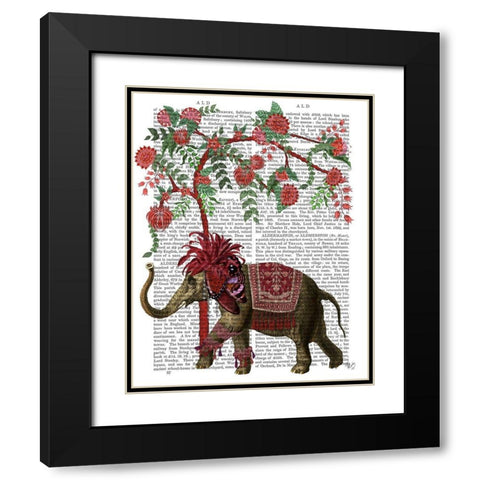 Niraj Elephant, Red Tree Black Modern Wood Framed Art Print with Double Matting by Fab Funky