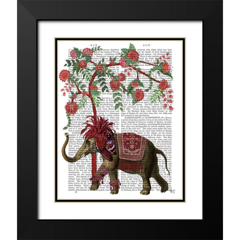 Niraj Elephant, Red Tree Black Modern Wood Framed Art Print with Double Matting by Fab Funky