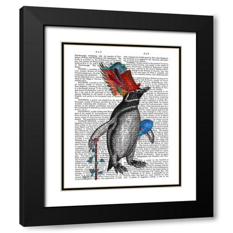 Penguin and Fish Hat Book Print Black Modern Wood Framed Art Print with Double Matting by Fab Funky