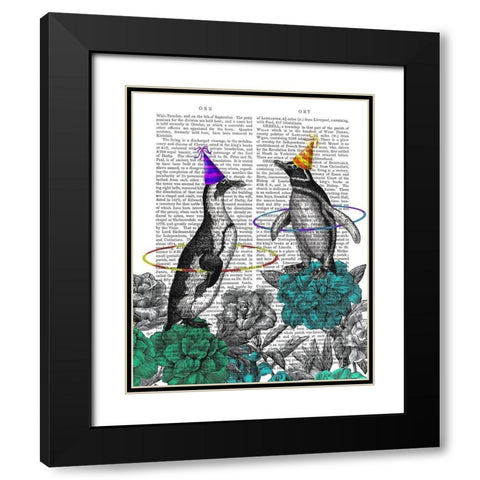 Party Penguins Book Print Black Modern Wood Framed Art Print with Double Matting by Fab Funky