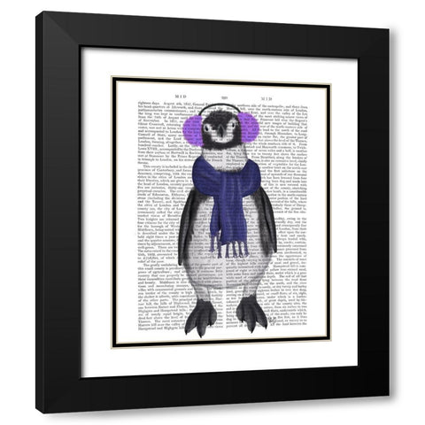 Penguin Ear Muffs Book Print Black Modern Wood Framed Art Print with Double Matting by Fab Funky