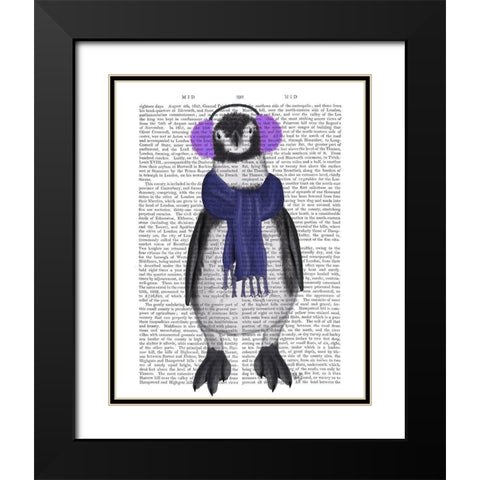 Penguin Ear Muffs Book Print Black Modern Wood Framed Art Print with Double Matting by Fab Funky