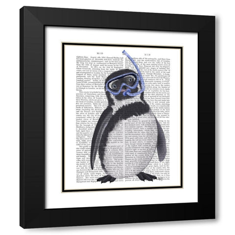 Penguin Snorkel Book Print Black Modern Wood Framed Art Print with Double Matting by Fab Funky
