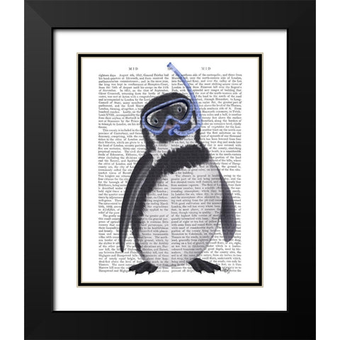 Penguin Snorkel Book Print Black Modern Wood Framed Art Print with Double Matting by Fab Funky