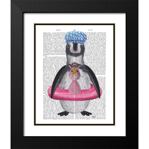 Penguin Unicorn Rubber Ring Book Print Black Modern Wood Framed Art Print with Double Matting by Fab Funky