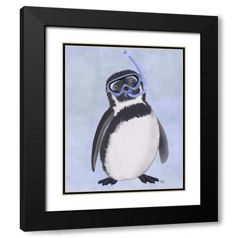 Penguin Snorkel Black Modern Wood Framed Art Print with Double Matting by Fab Funky