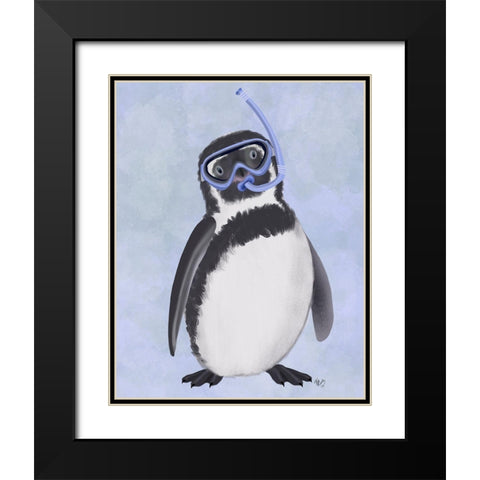 Penguin Snorkel Black Modern Wood Framed Art Print with Double Matting by Fab Funky