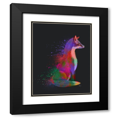 Neon Fox Black Modern Wood Framed Art Print with Double Matting by Fab Funky
