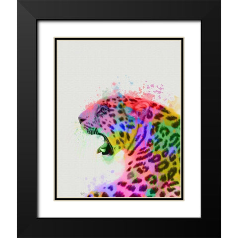 Leopard Rainbow Splash 2 Black Modern Wood Framed Art Print with Double Matting by Fab Funky