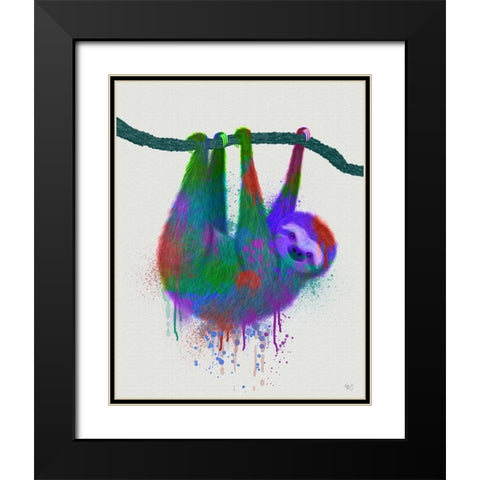 Sloth Rainbow Splash Black Modern Wood Framed Art Print with Double Matting by Fab Funky