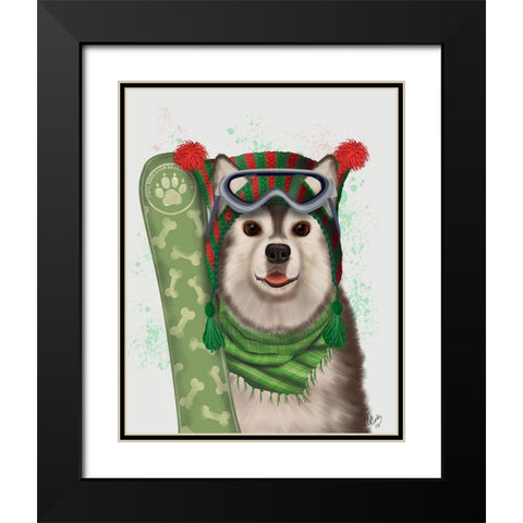 Husky Snowboard Black Modern Wood Framed Art Print with Double Matting by Fab Funky