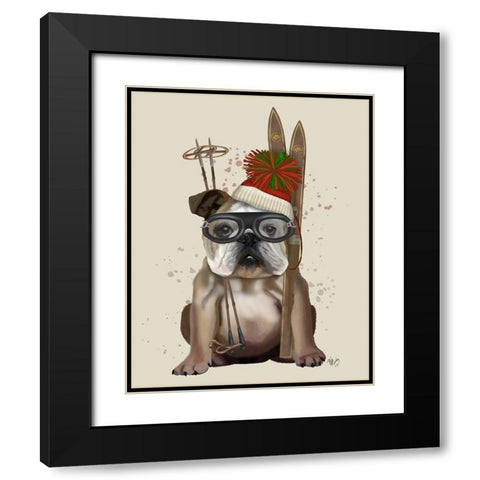 English Bulldog, Skiing Black Modern Wood Framed Art Print with Double Matting by Fab Funky