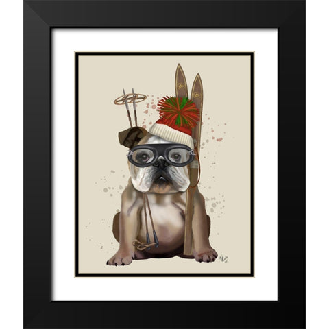English Bulldog, Skiing Black Modern Wood Framed Art Print with Double Matting by Fab Funky