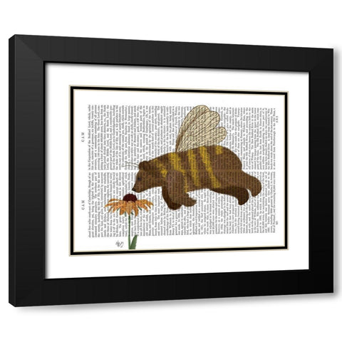 Bear Bee Book Print Black Modern Wood Framed Art Print with Double Matting by Fab Funky