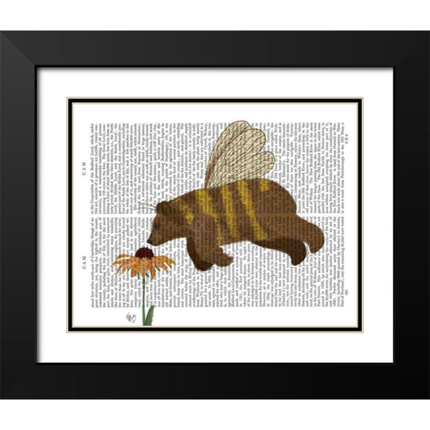 Bear Bee Book Print Black Modern Wood Framed Art Print with Double Matting by Fab Funky