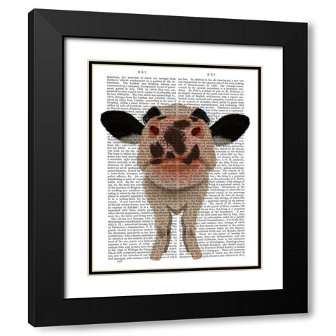 Nosey Cow 1 Book Print Black Modern Wood Framed Art Print with Double Matting by Fab Funky