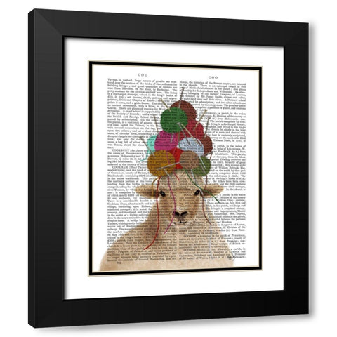 Sheep with Wool Hat, Portrait Book Print Black Modern Wood Framed Art Print with Double Matting by Fab Funky