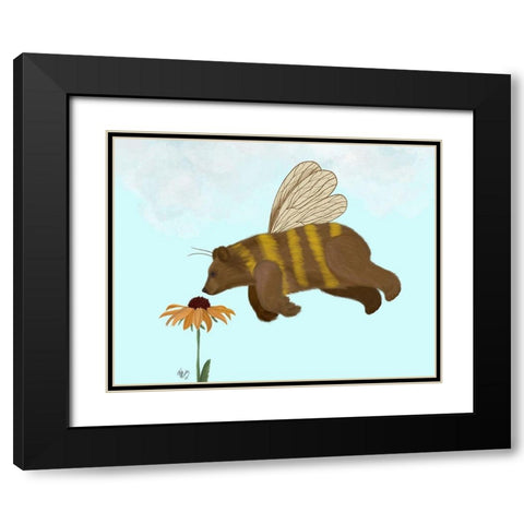Bear Bee Black Modern Wood Framed Art Print with Double Matting by Fab Funky