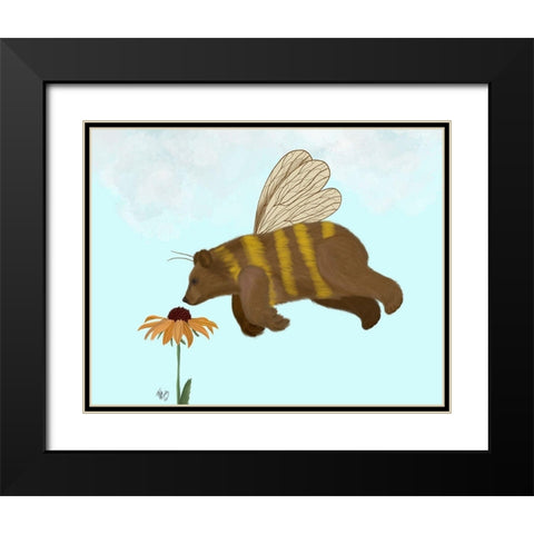 Bear Bee Black Modern Wood Framed Art Print with Double Matting by Fab Funky