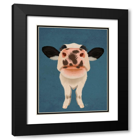 Nosey Cow 1 Black Modern Wood Framed Art Print with Double Matting by Fab Funky