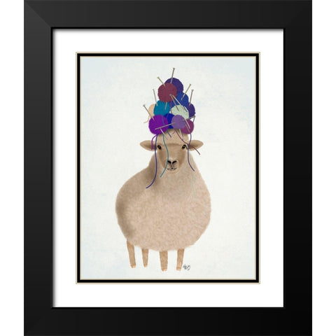 Sheep with Wool Hat, Full Black Modern Wood Framed Art Print with Double Matting by Fab Funky