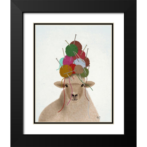 Sheep with Wool Hat, Portrait Black Modern Wood Framed Art Print with Double Matting by Fab Funky