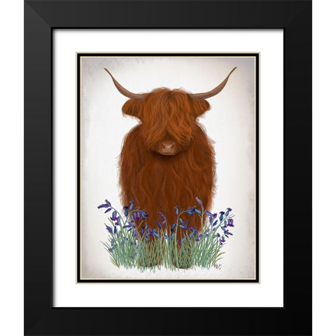 Highland Cow, Bluebell Black Modern Wood Framed Art Print with Double Matting by Fab Funky
