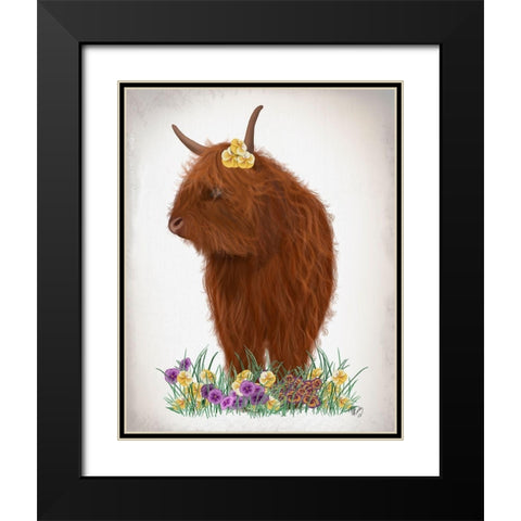 Highland Cow, Pansy Black Modern Wood Framed Art Print with Double Matting by Fab Funky