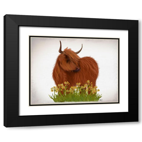Highland Cow, Daffodil Black Modern Wood Framed Art Print with Double Matting by Fab Funky