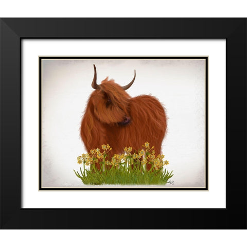 Highland Cow, Daffodil Black Modern Wood Framed Art Print with Double Matting by Fab Funky