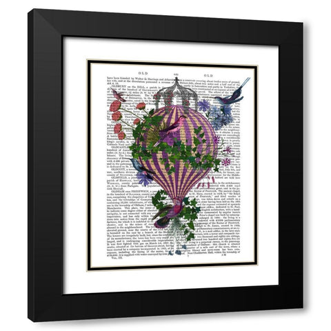 Bird Balloon 1 Book Print Black Modern Wood Framed Art Print with Double Matting by Fab Funky
